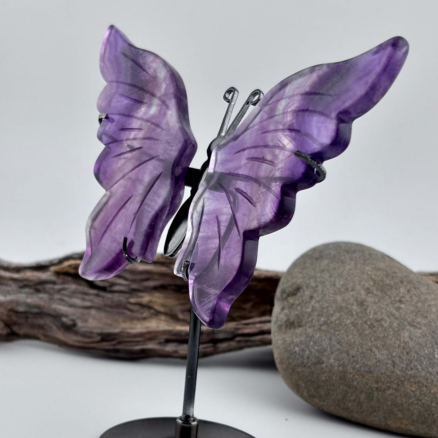 Rainbow Fluorite Carved Butterfly 0n Stand - 105 grams / 14 cm Tall