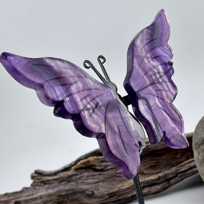 Rainbow Fluorite Carved Butterfly 0n Stand - 105 grams / 14 cm Tall