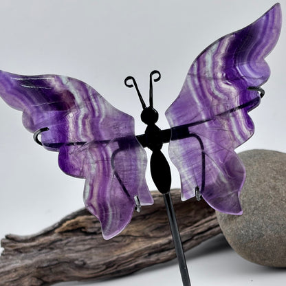 Rainbow Fluorite Carved Butterfly 0n Stand - 105 grams / 14 cm Tall