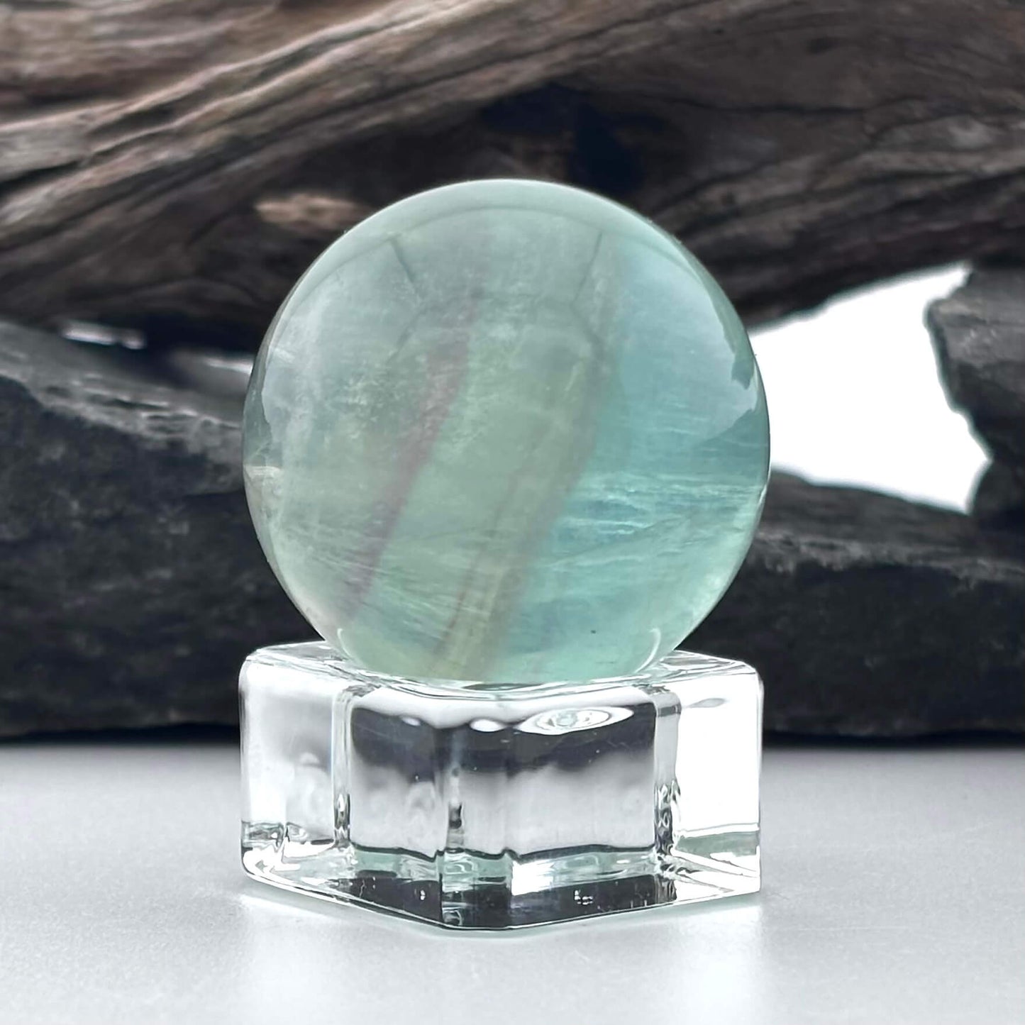Green Rainbow Fluorite Sphere Palm Sized Massage Ball - 70 grams / 3.5 cm - With Free Glass Stand