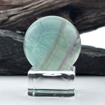 Green Rainbow Fluorite Sphere Palm Sized Massage Ball - 70 grams / 3.5 cm - With Free Glass Stand