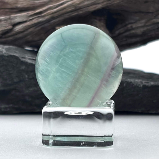 Green Rainbow Fluorite Sphere Palm Sized Massage Ball - 70 grams / 3.5 cm - With Free Glass Stand