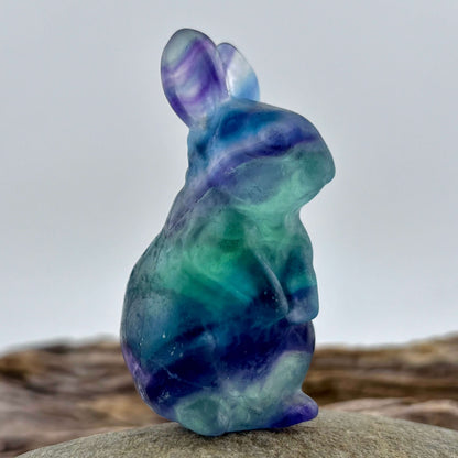Rainbow Fluorite Carved Bunny Rabbit - 73 grams / 6 cm Tall