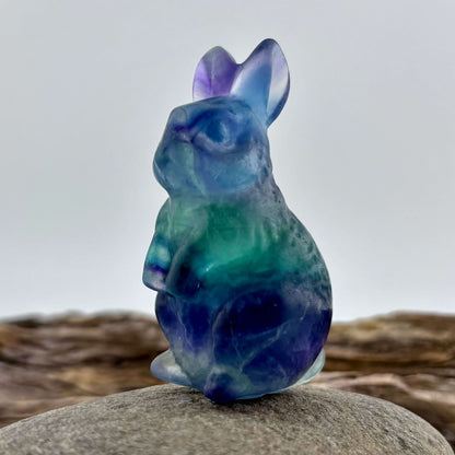 Rainbow Fluorite Carved Bunny Rabbit - 73 grams / 6 cm Tall