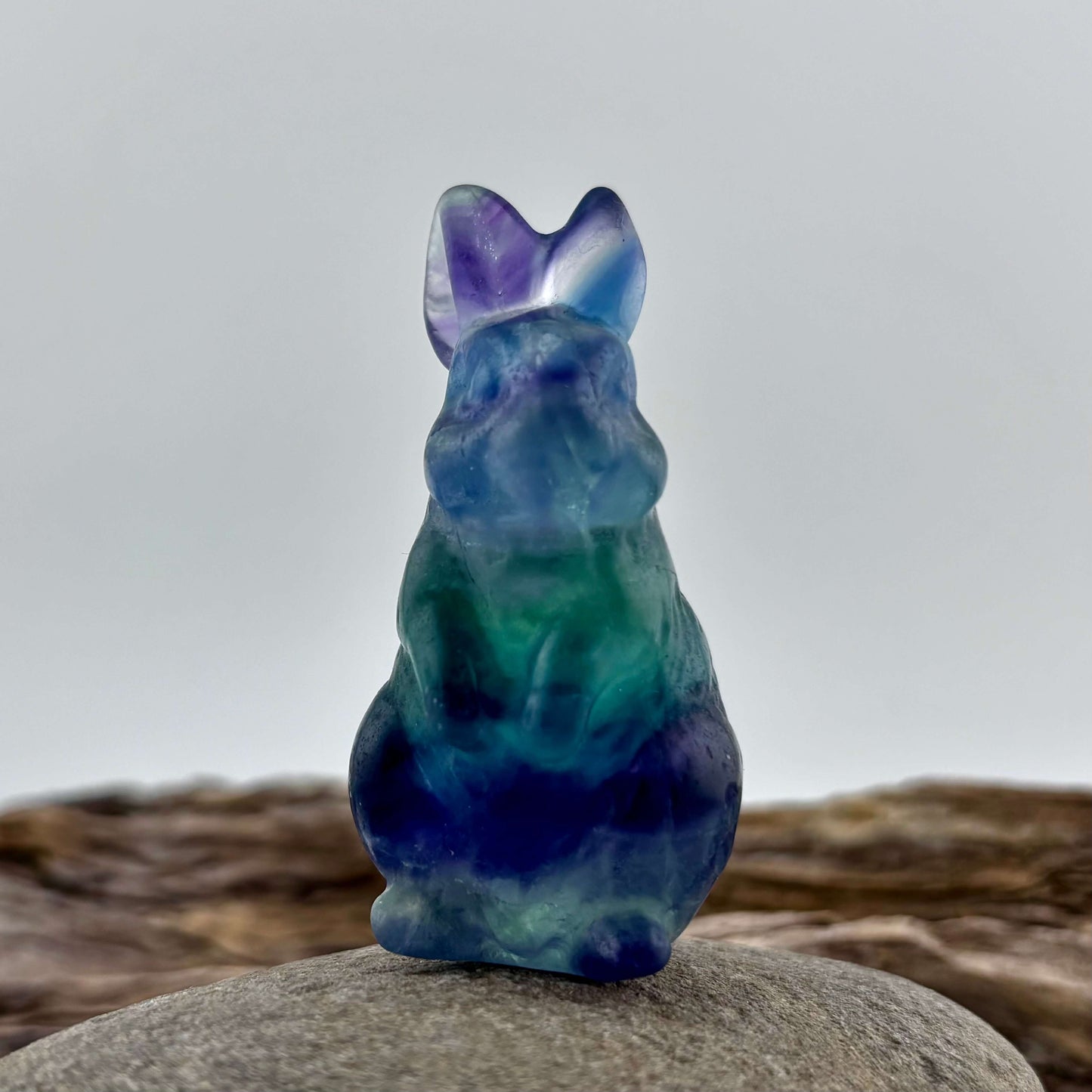 Rainbow Fluorite Carved Bunny Rabbit - 73 grams / 6 cm Tall