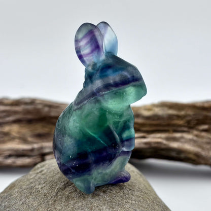 Rainbow Fluorite Carved Bunny Rabbit - 73 grams / 6 cm Tall