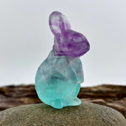 Rainbow Fluorite Carved Bunny Rabbit - 78 grams / 6 cm