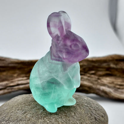 Rainbow Fluorite Carved Bunny Rabbit - 78 grams / 6 cm