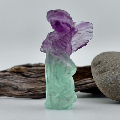 Rainbow Fluorite Carved Standing Praying Angel - 95 grams / 9 cm Tall