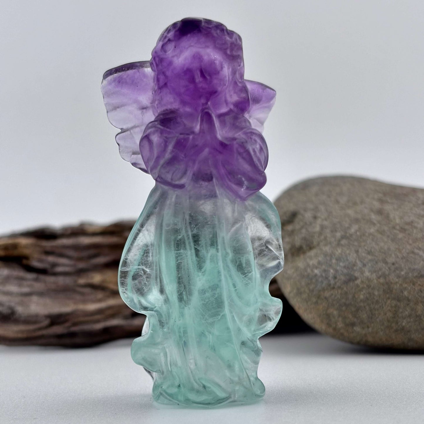 Rainbow Fluorite Carved Standing Praying Angel - 95 grams / 9 cm Tall