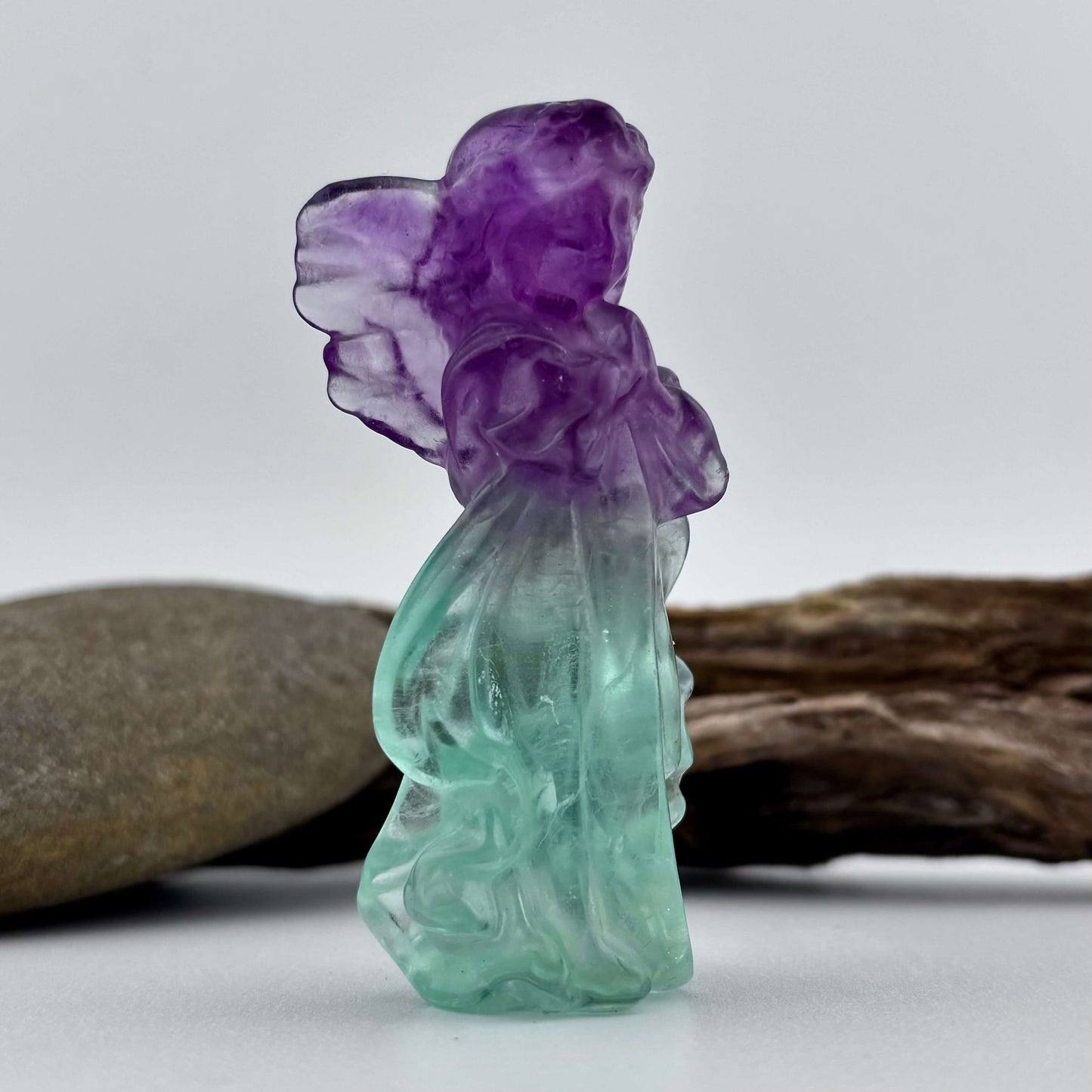 Rainbow Fluorite Carved Standing Praying Angel - 95 grams / 9 cm Tall