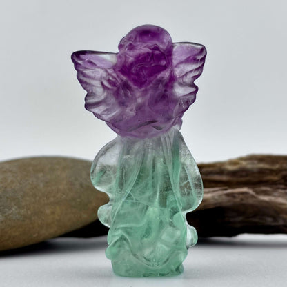 Rainbow Fluorite Carved Standing Praying Angel - 95 grams / 9 cm Tall
