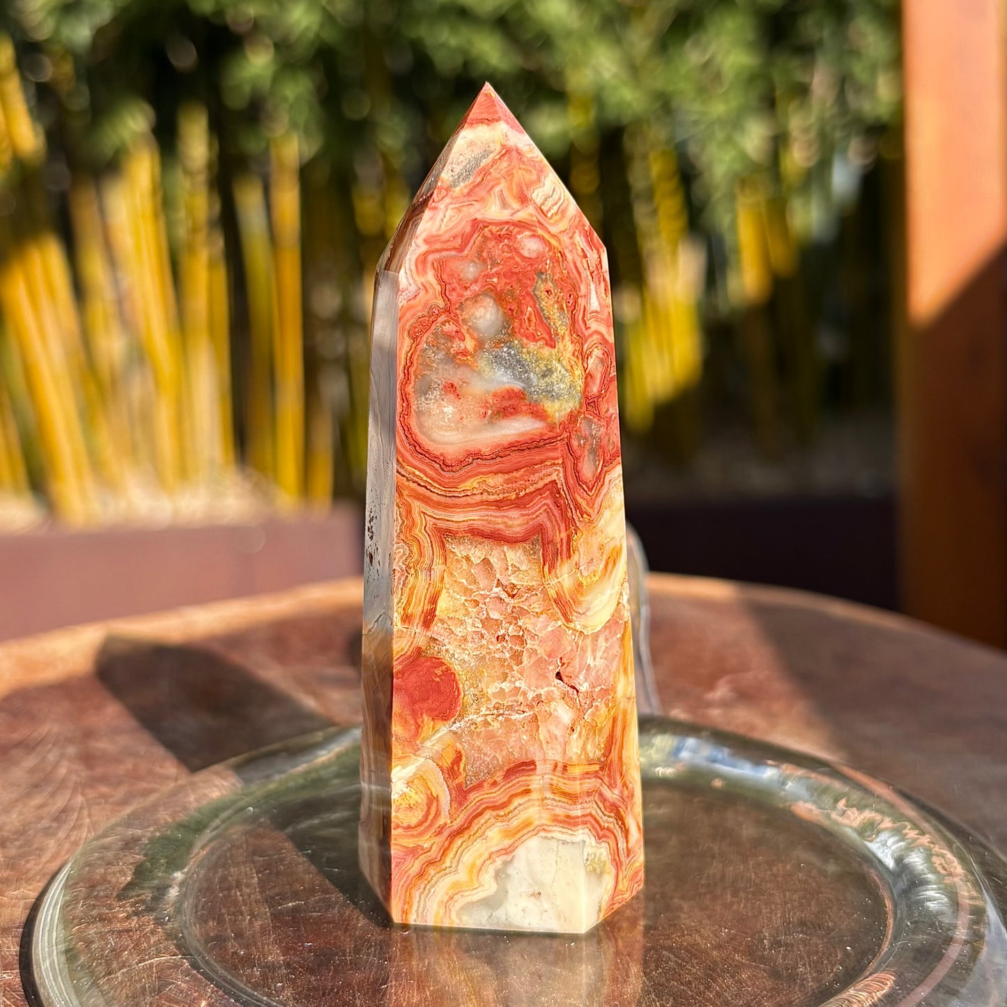 Large Crazy Lace Agate Hexagon Tower / Point - 150 grams / 9.8 cms