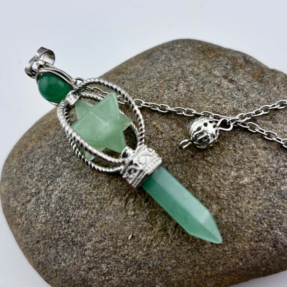 Green Aventurine Terminator & Merkaba Pendulum - Reiki / Healing w gift pouch