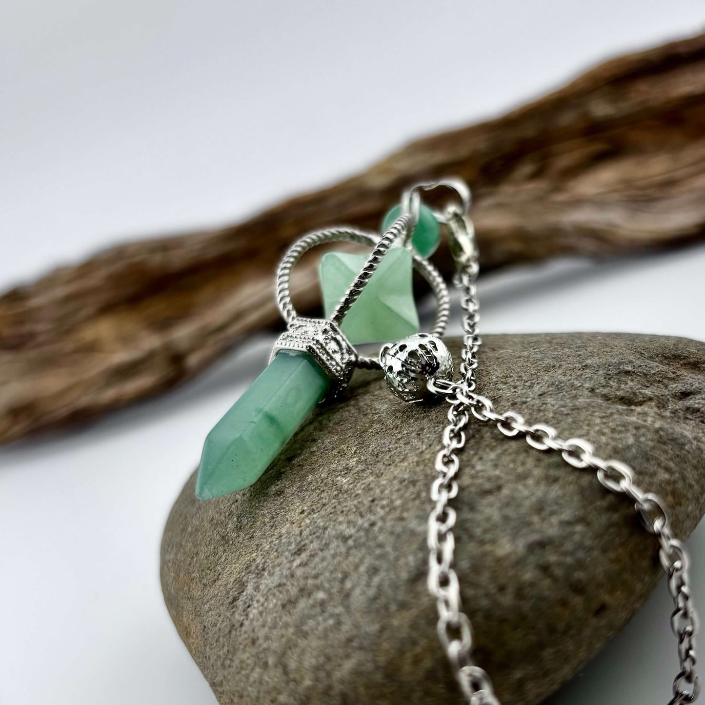 Green Aventurine Terminator & Merkaba Pendulum - Reiki / Healing w gift pouch