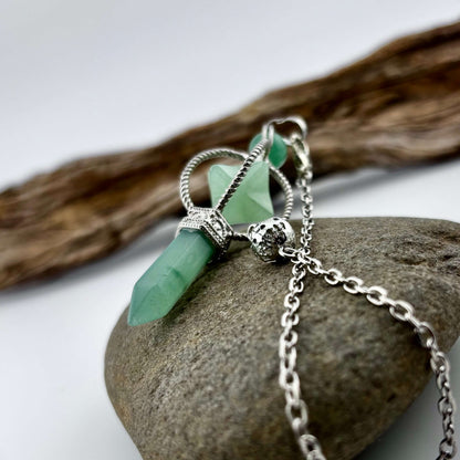 Green Aventurine Terminator & Merkaba Pendulum - Reiki / Healing w gift pouch