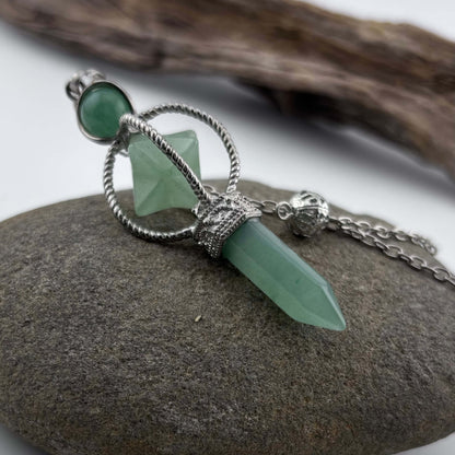 Green Aventurine Terminator & Merkaba Pendulum - Reiki / Healing w gift pouch