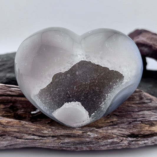 Brazilian Grey Agate Druzy Heart