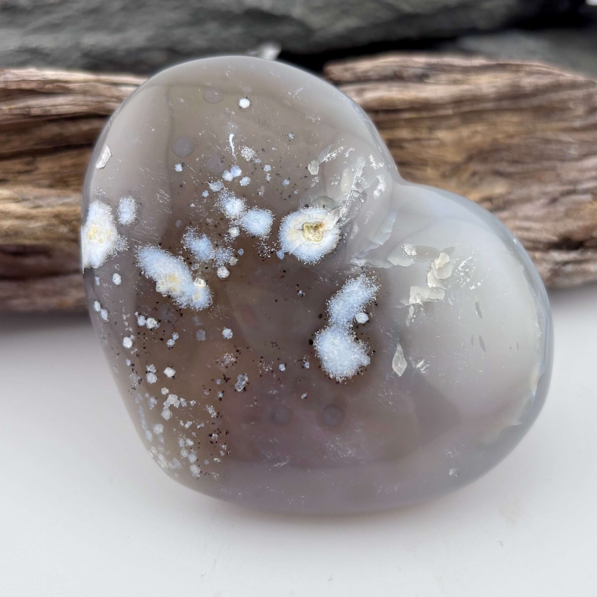 Brazilian Grey Agate Druzy Heart