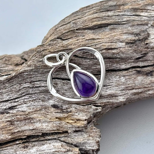 Amethyst Heart Pendant Sterling Silver .925