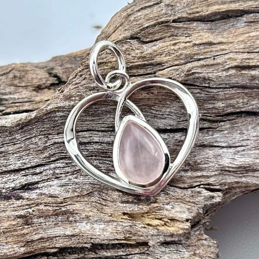 Rose Quartz Heart Pendant Sterling Silver .925