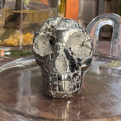 Brazilian Pyrite (Fool's Gold) Crystal Carved Skull - 122g