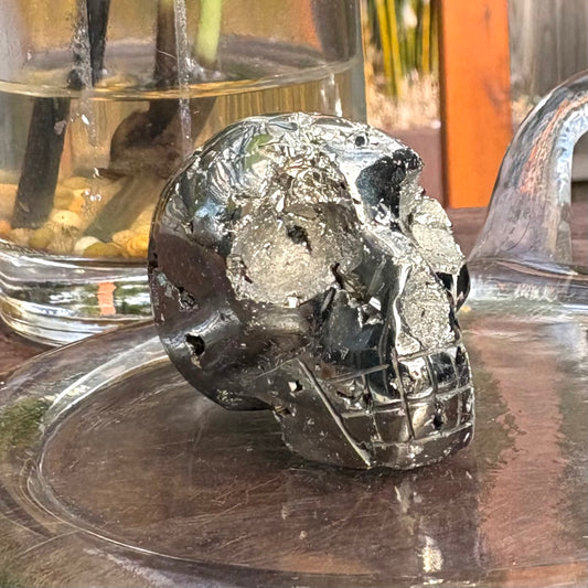 Brazilian Pyrite (Fool's Gold) Crystal Carved Skull - 122g