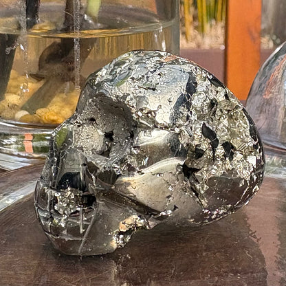 Brazilian Pyrite (Fool's Gold) Crystal Carved Skull - 122g