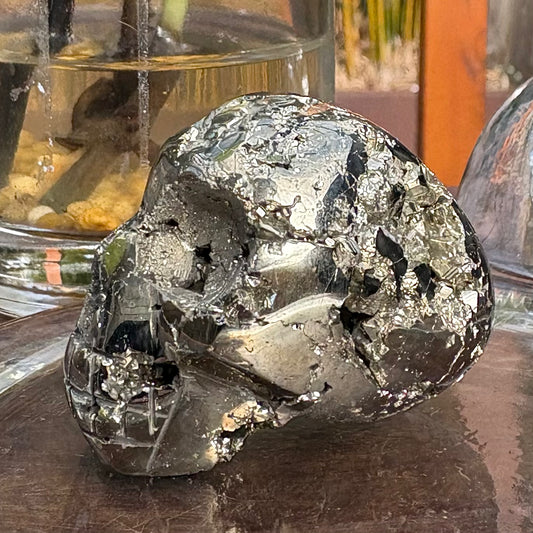 Brazilian Pyrite (Fool's Gold) Crystal Carved Skull - 122g