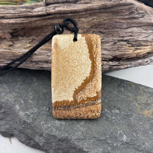 Rectangle Cabochon Picture Jasper Pendant on Rope
