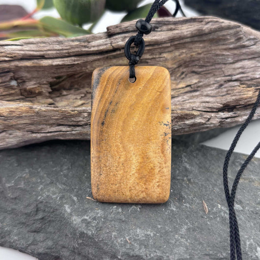Rectangle Cabochon Picture Jasper Pendant on Rope