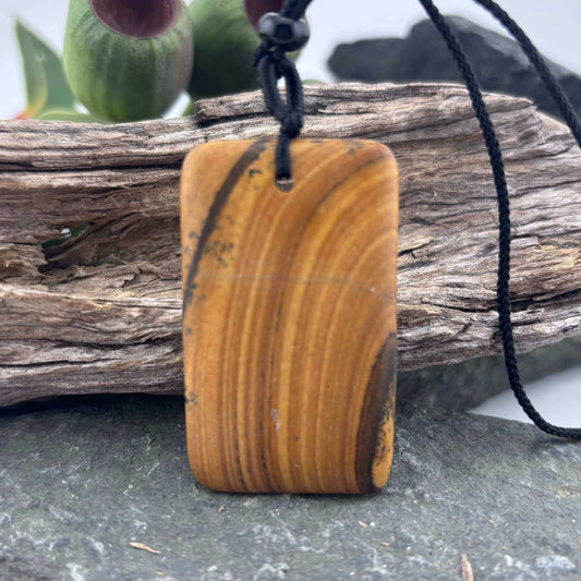 Rectangle Cabochon Picture Jasper Pendant on Rope