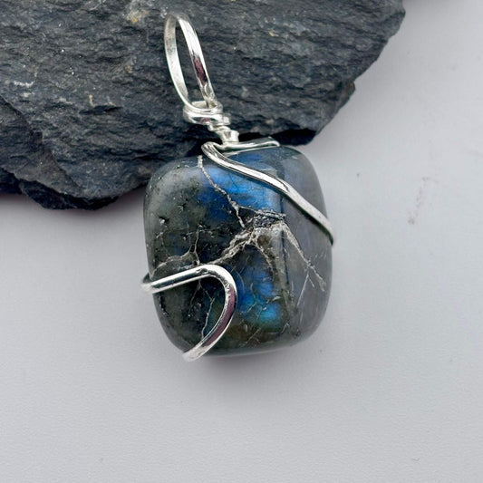Labradorite Wire Wrapped Tumble Stone Pendant