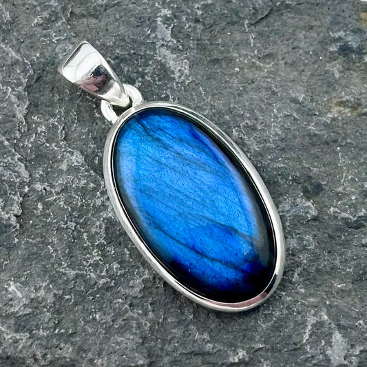 Blue Fire Labradorite Pendant - Handmade - Sterling Silver .925