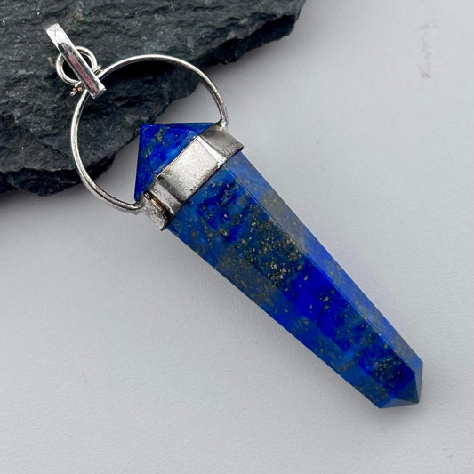 Lapis Lazuli Wire Double Terminator Point Pendant 5cm