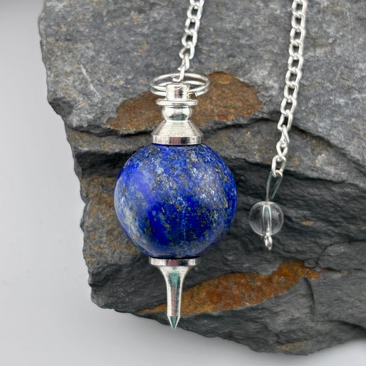 Lapis Lazuli Blue stone pendulum on a silver chain