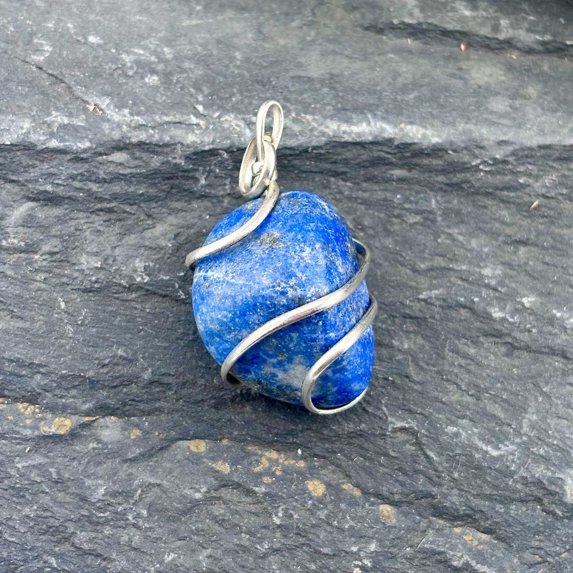 Lapis Lazuli Wire Wrapped Tumble Stone Pendant