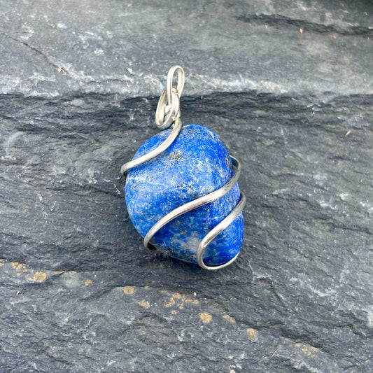 Lapis Lazuli Wire Wrapped Tumble Stone Pendant