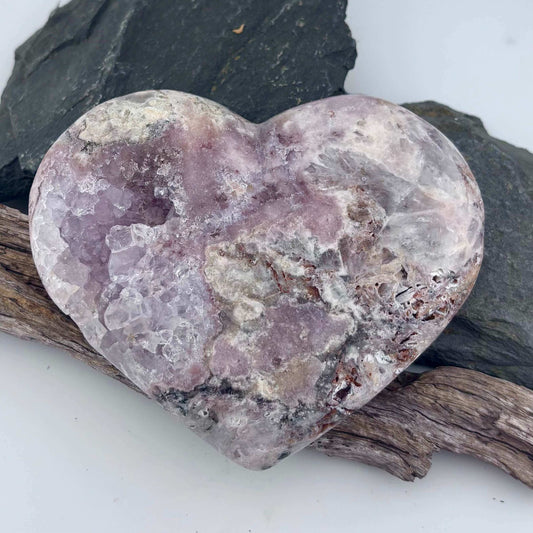 Large Brazilian Pink Amethyst Druzy Polished Heart on Stand - 670 grams / 16 cms