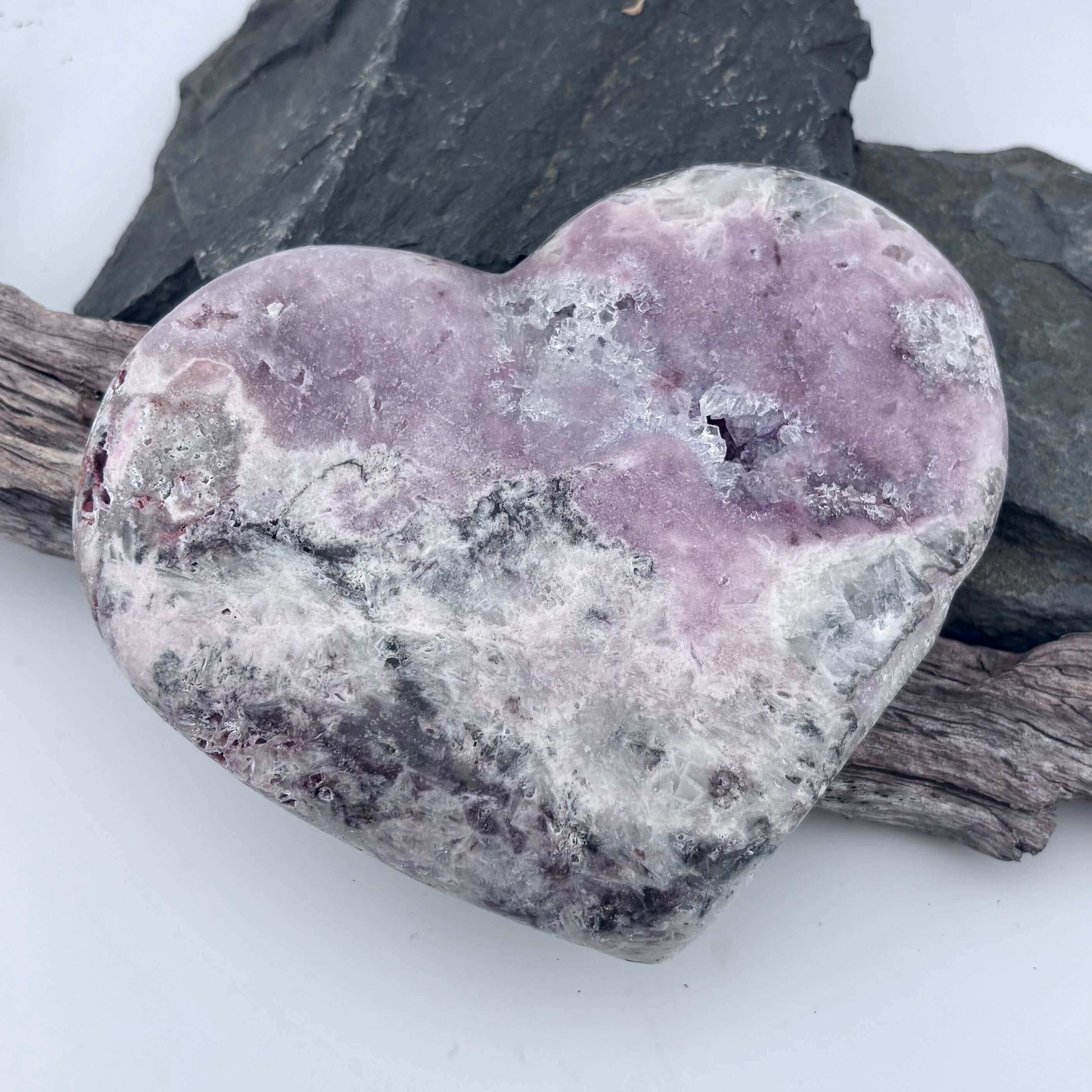 Large Brazilian Pink Amethyst Druzy Polished Heart on Stand - 670 grams / 16 cms