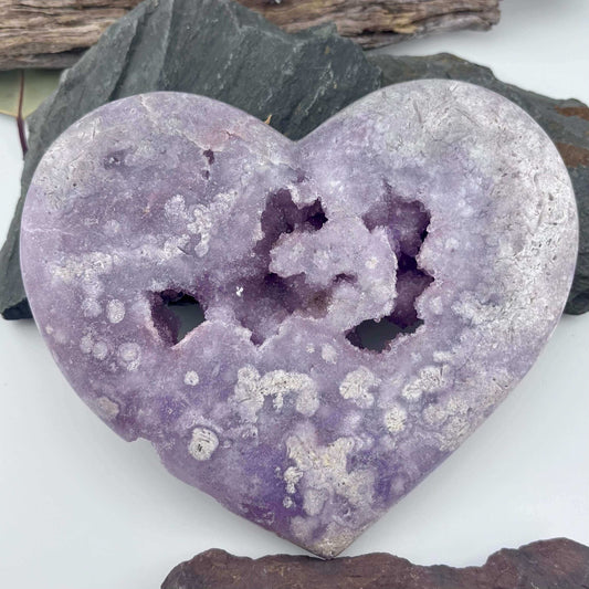 Large Brazilian Pink Amethyst Druzy Polished Heart on Stand - 1.05kg / 17 cms