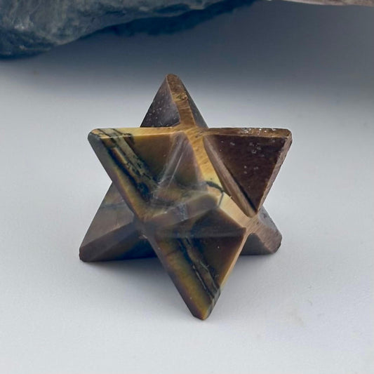 Small Tiger's Eye Merkaba Star - Reiki/ Healing 1.6cm w gift pouch