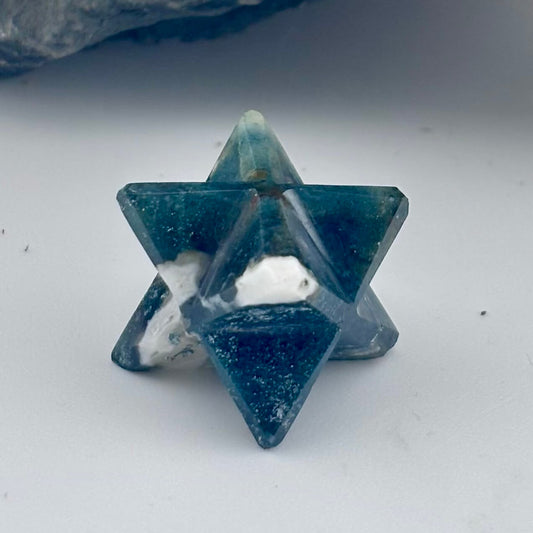Small Moss Agate Merkaba Star - Reiki/ Healing 1.6cm w gift pouch