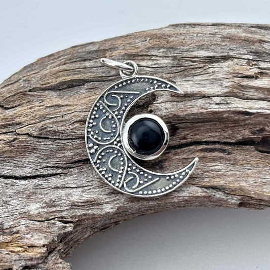 black Onyx  Mushroom moon pendant