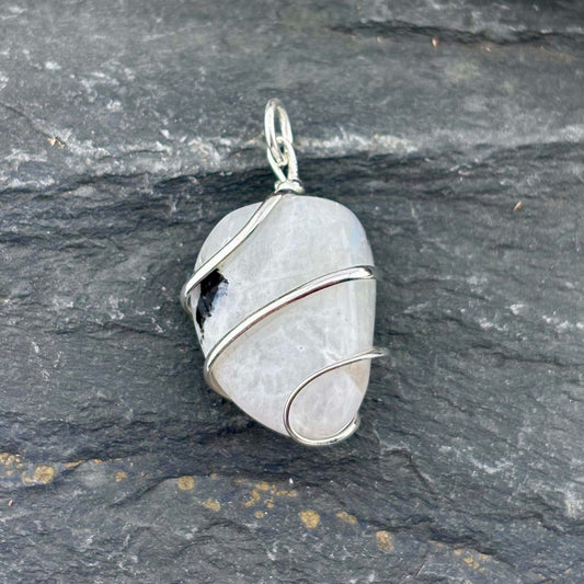 Moonstone Wire Wrapped Tumble Stone Pendant