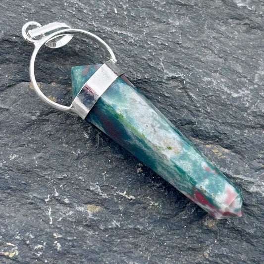 Moss Agate Double Terminator Point Pendant 5cm