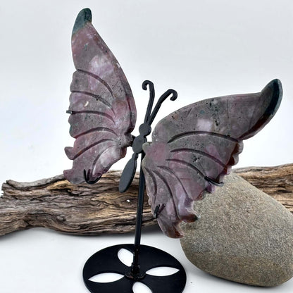 Ocean / Marine Jasper Carved Butterfly 0n Stand - 125 grams / 15 cm Tall