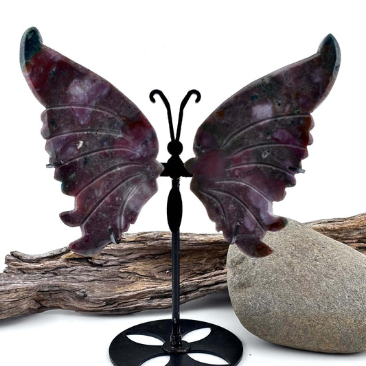 Ocean / Marine Jasper Carved Butterfly 0n Stand - 125 grams / 15 cm Tall
