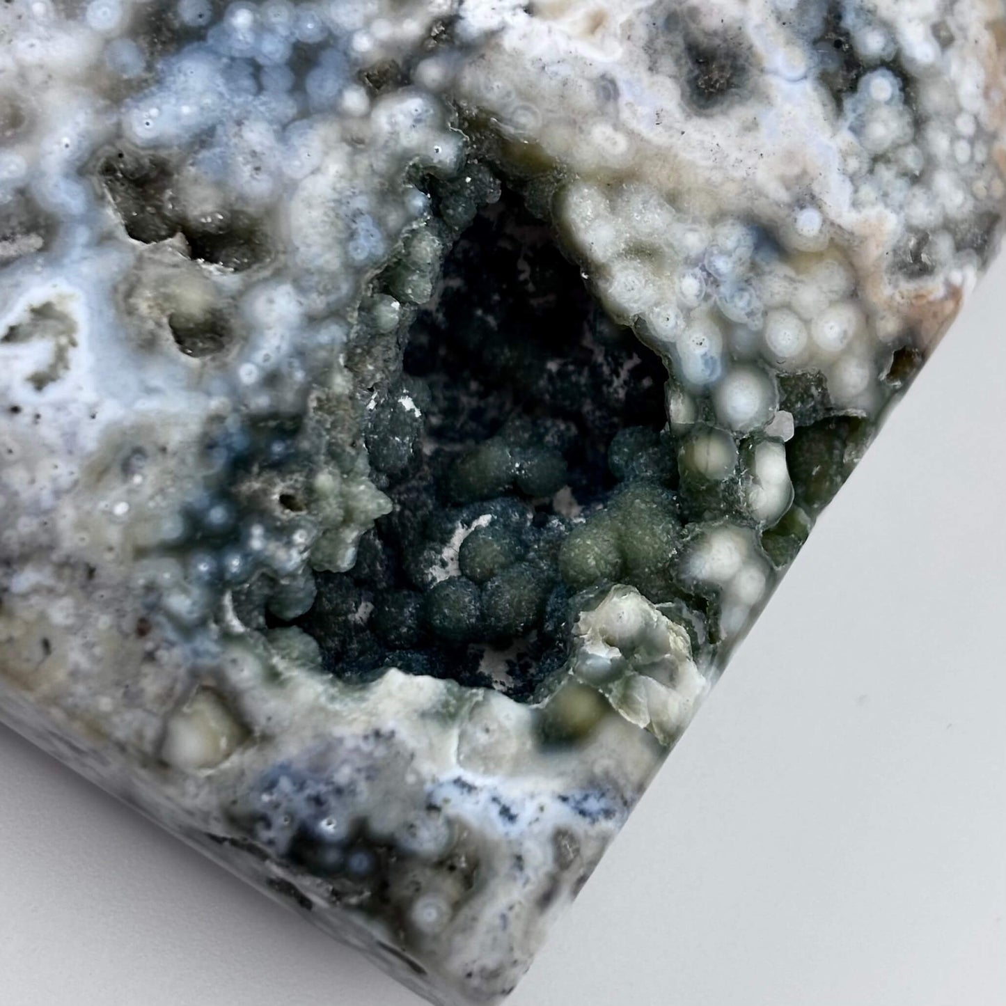 Ocean / Marine Jasper Druzy Heart on Stand - 95 grams / 7 x 6 cm