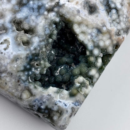 Ocean / Marine Jasper Druzy Heart on Stand - 95 grams / 7 x 6 cm